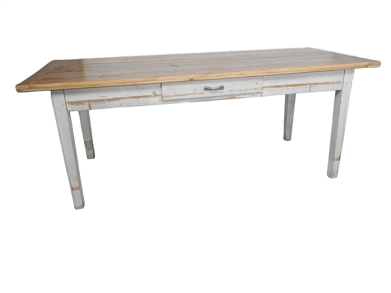 Tavolo con cassetto in larice e abete verniciato bianco, anni '70 11