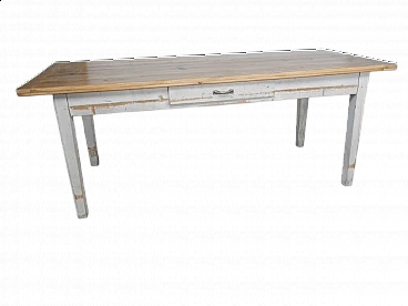 Tavolo con cassetto in larice e abete verniciato bianco, anni '70
