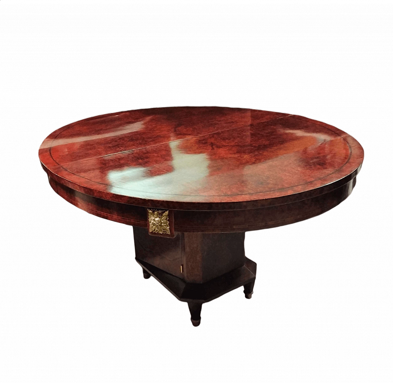 Tavolo francese in radica e bronzo con anta sulla base 5