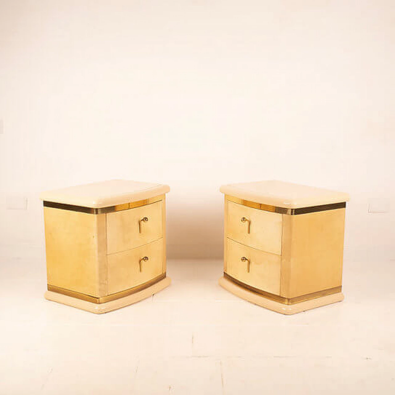 Pair of curved parchment bedside tables by Aldo Tura for Tura Milano, 1960s 4