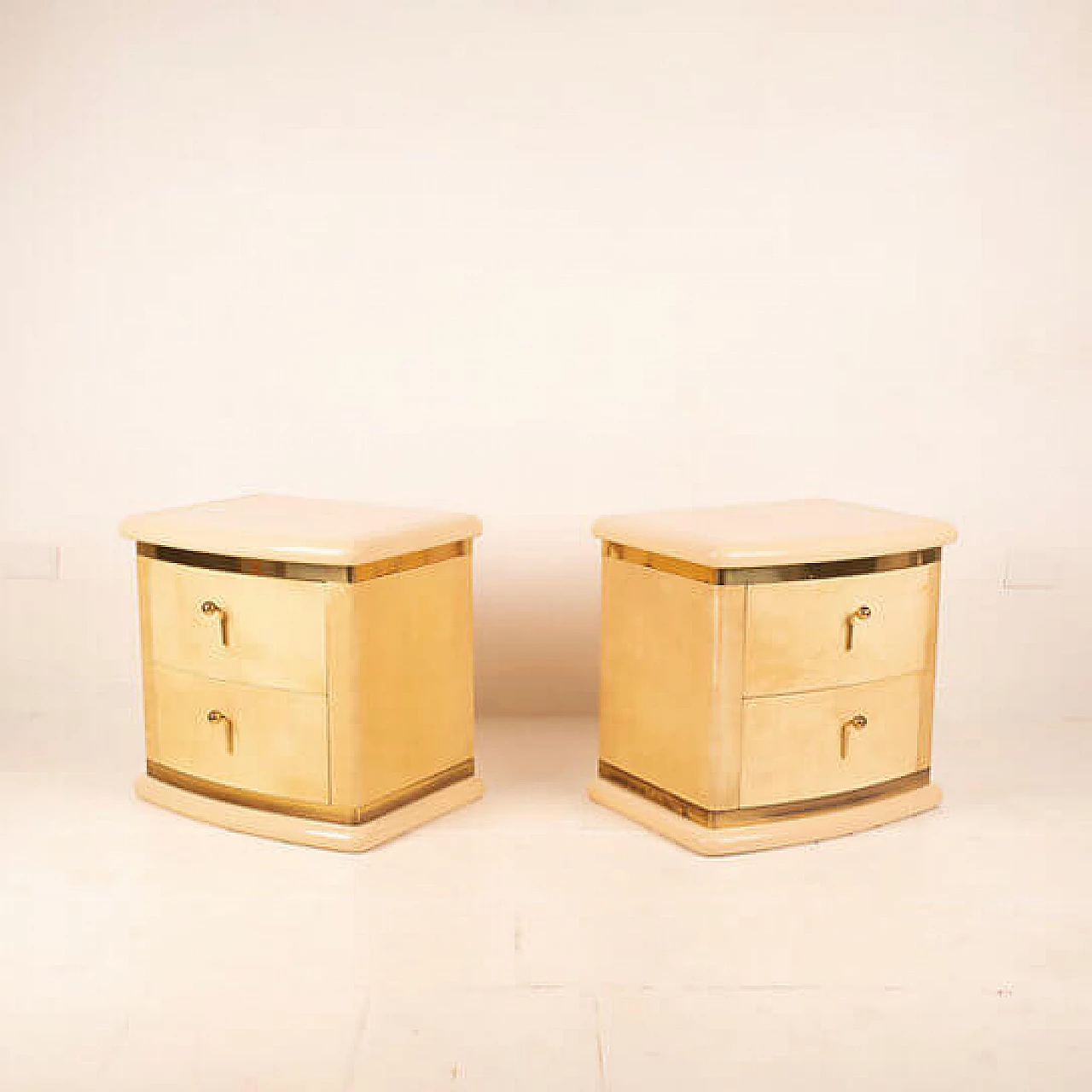Pair of curved parchment bedside tables by Aldo Tura for Tura Milano, 1960s 7