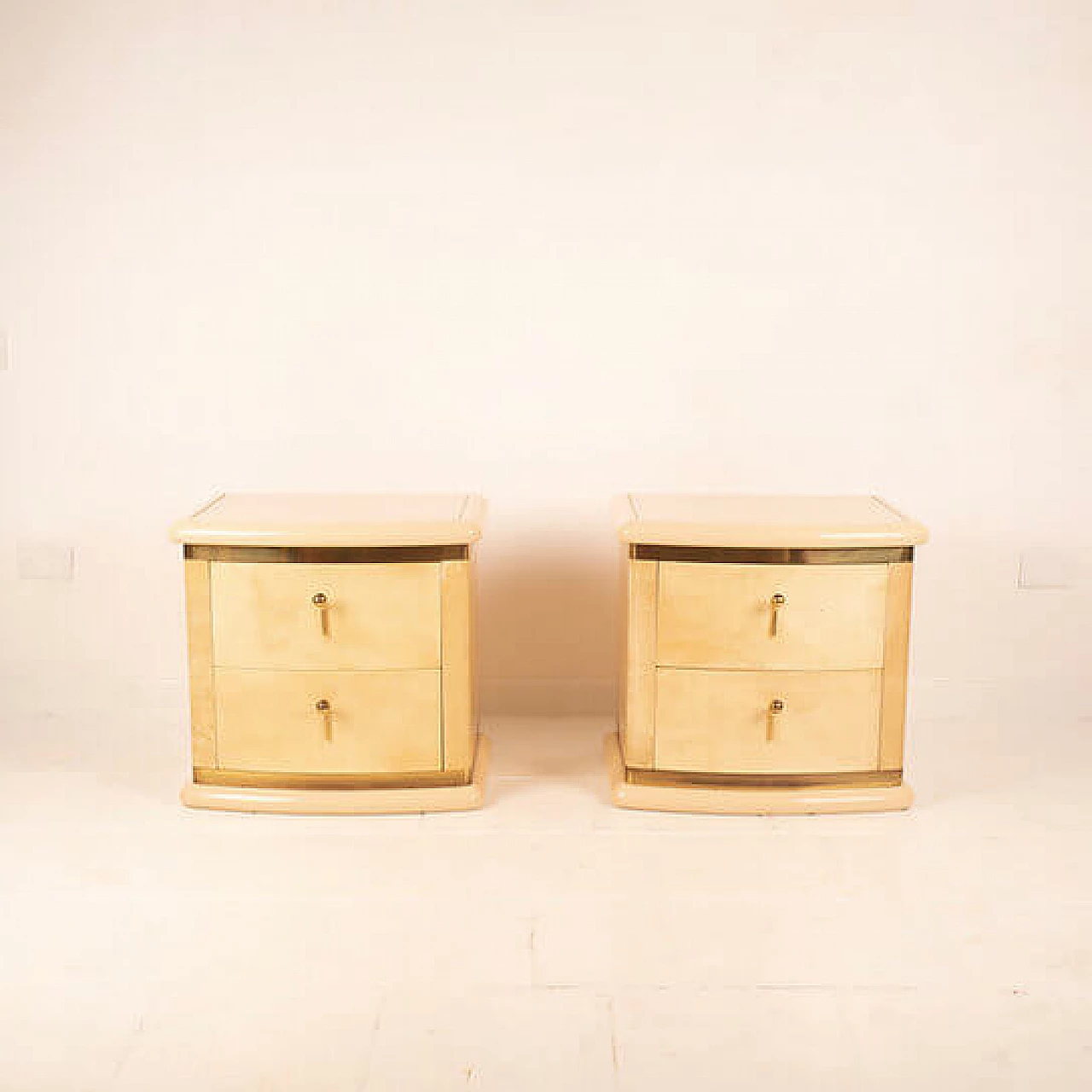 Pair of curved parchment bedside tables by Aldo Tura for Tura Milano, 1960s 8