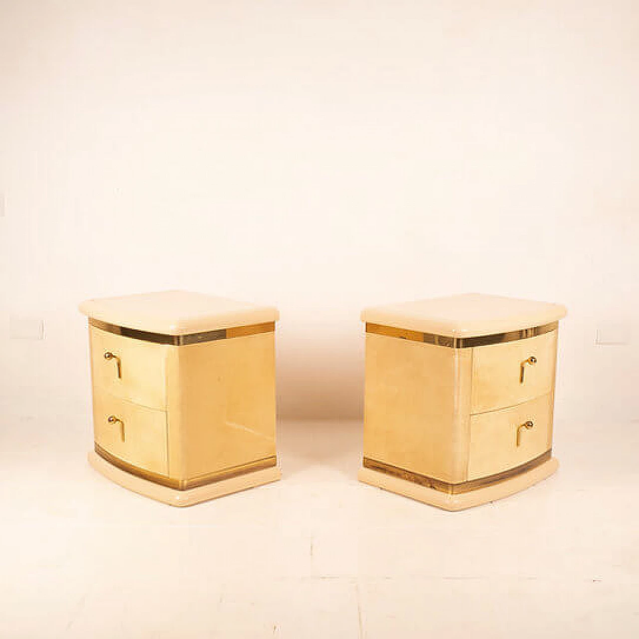 Pair of curved parchment bedside tables by Aldo Tura for Tura Milano, 1960s 11
