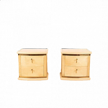 Pair of curved parchment bedside tables by Aldo Tura for Tura Milano, 1960s