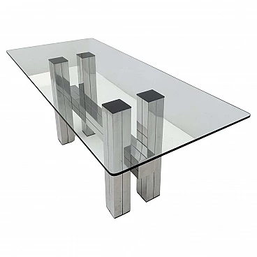 Steel and glass dining table, 1980s