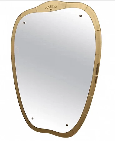 Specchio a scudo in stile Fontana Arte con cornice dorata, anni '50