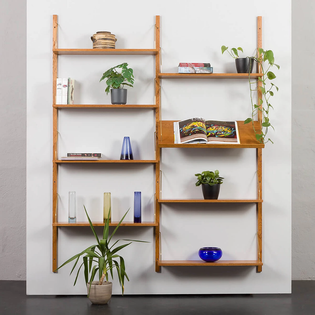 Recycled teak wall cabinet with display shelf in the style of Poul Cadovius, 1960s 1