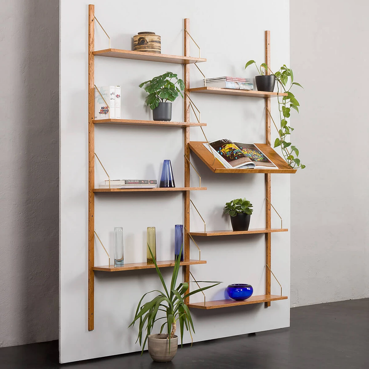 Recycled teak wall cabinet with display shelf in the style of Poul Cadovius, 1960s 2