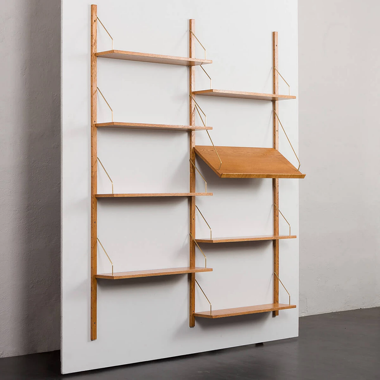 Recycled teak wall cabinet with display shelf in the style of Poul Cadovius, 1960s 4