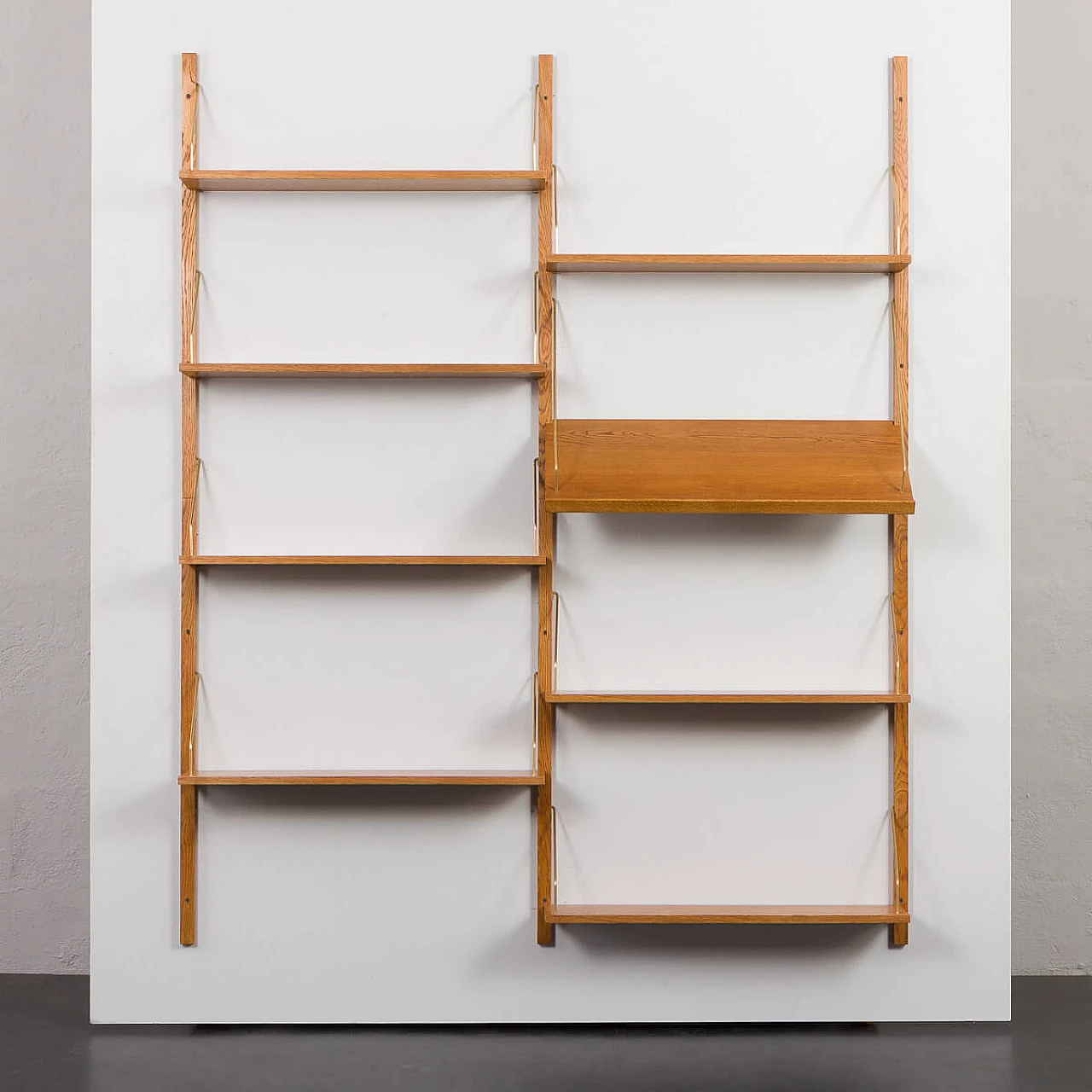 Recycled teak wall cabinet with display shelf in the style of Poul Cadovius, 1960s 5