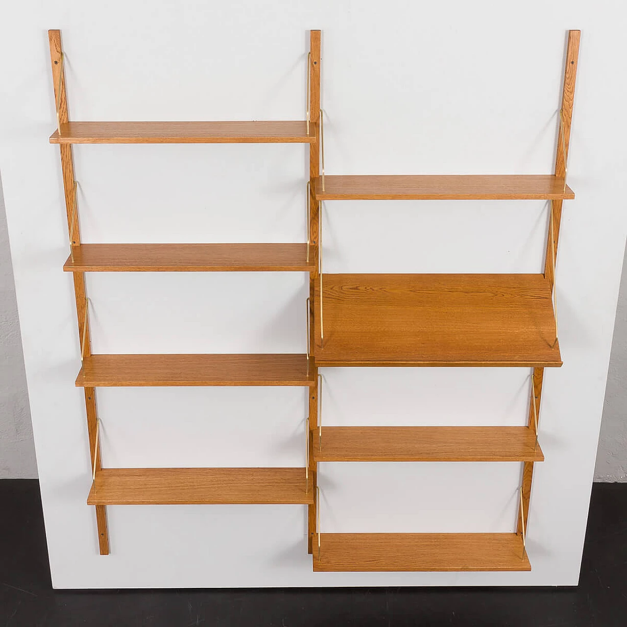 Recycled teak wall cabinet with display shelf in the style of Poul Cadovius, 1960s 6