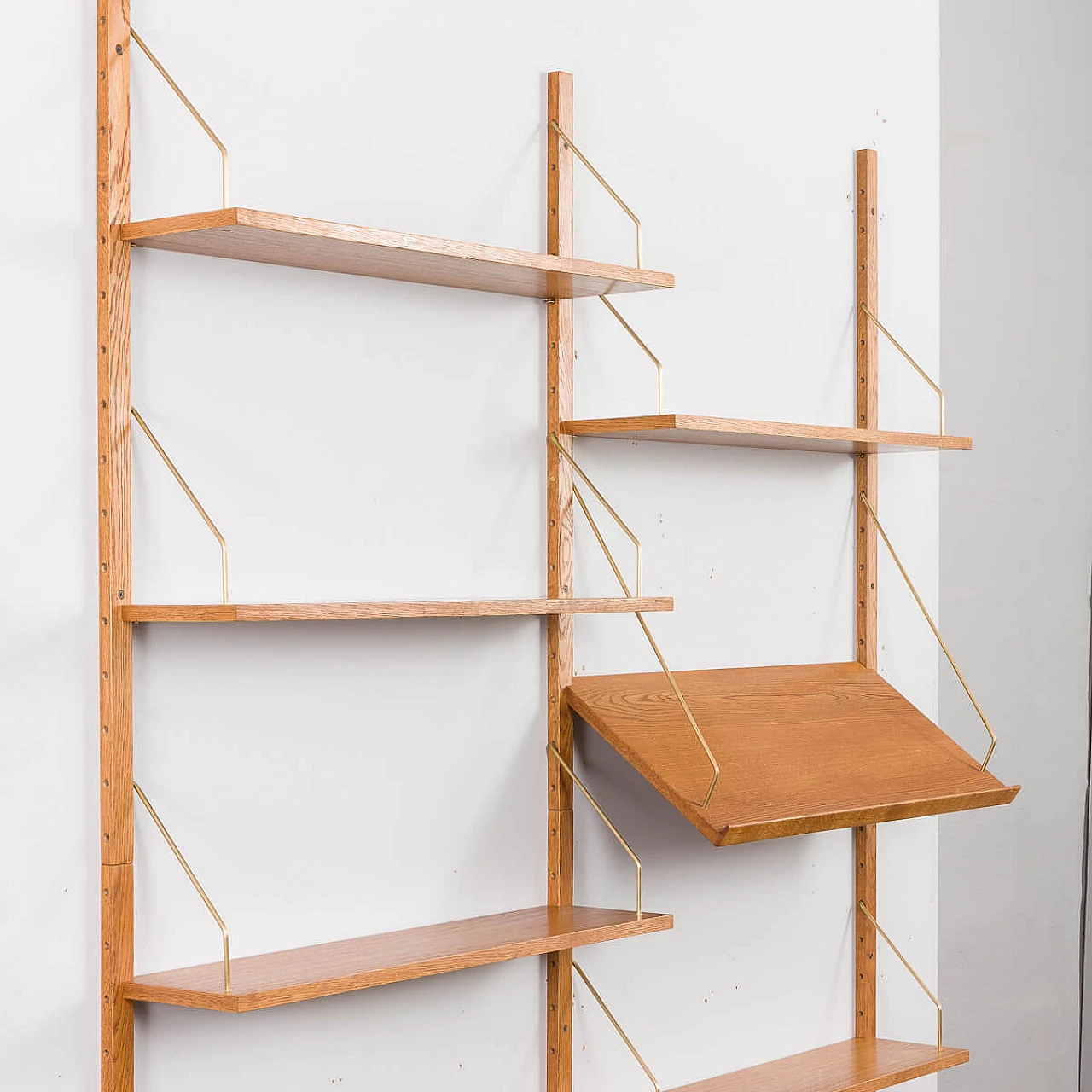 Recycled teak wall cabinet with display shelf in the style of Poul Cadovius, 1960s 8