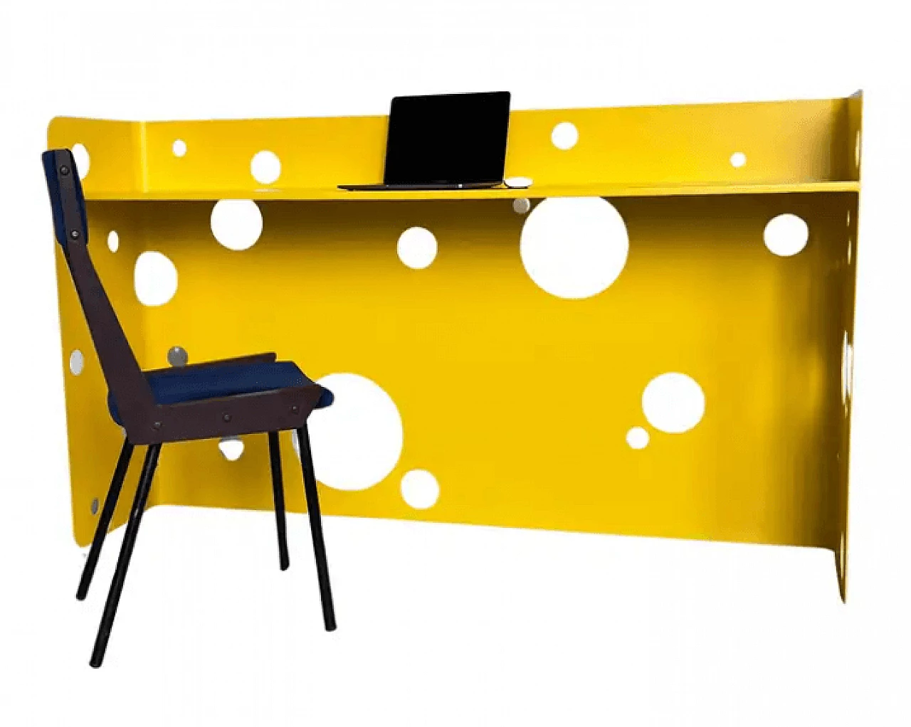 Bright yellow metal desk with stool, 2000s 2