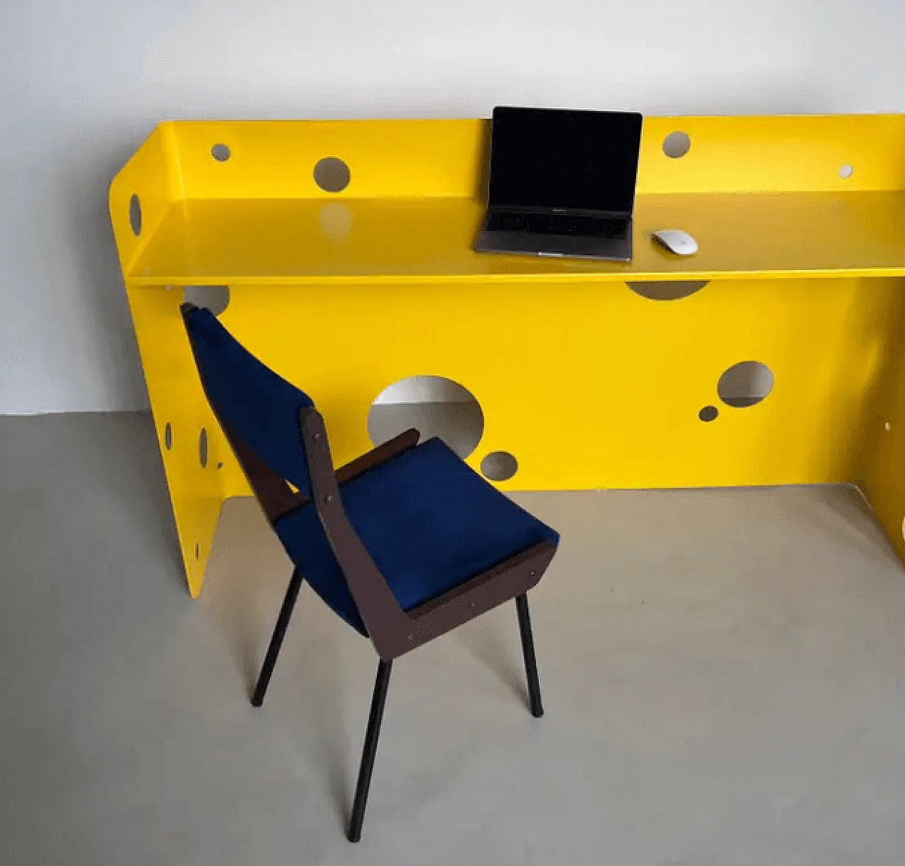Bright yellow metal desk with stool, 2000s 10