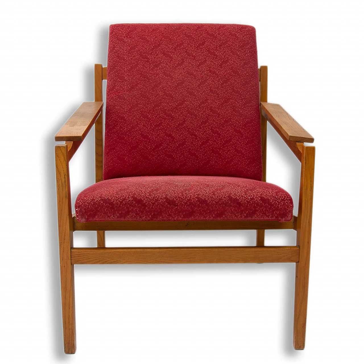 Pair of Scandinavian style beech and fabric armchairs, 1960s 7