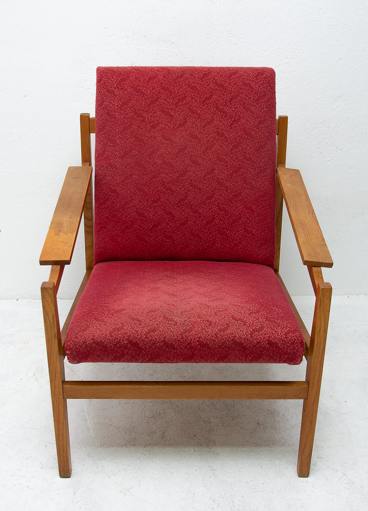 Pair of Scandinavian style beech and fabric armchairs, 1960s 8