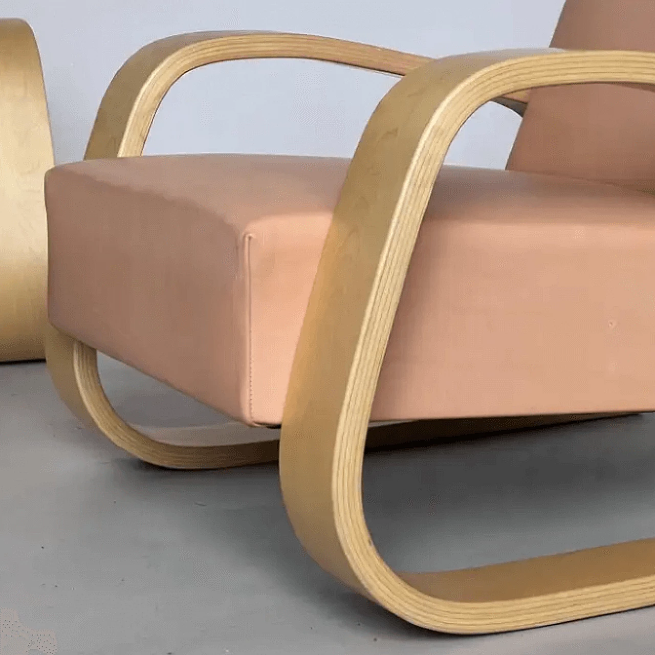 Pair of leather and wood armchairs by Alvar Aalto for Artek, 2000s 3