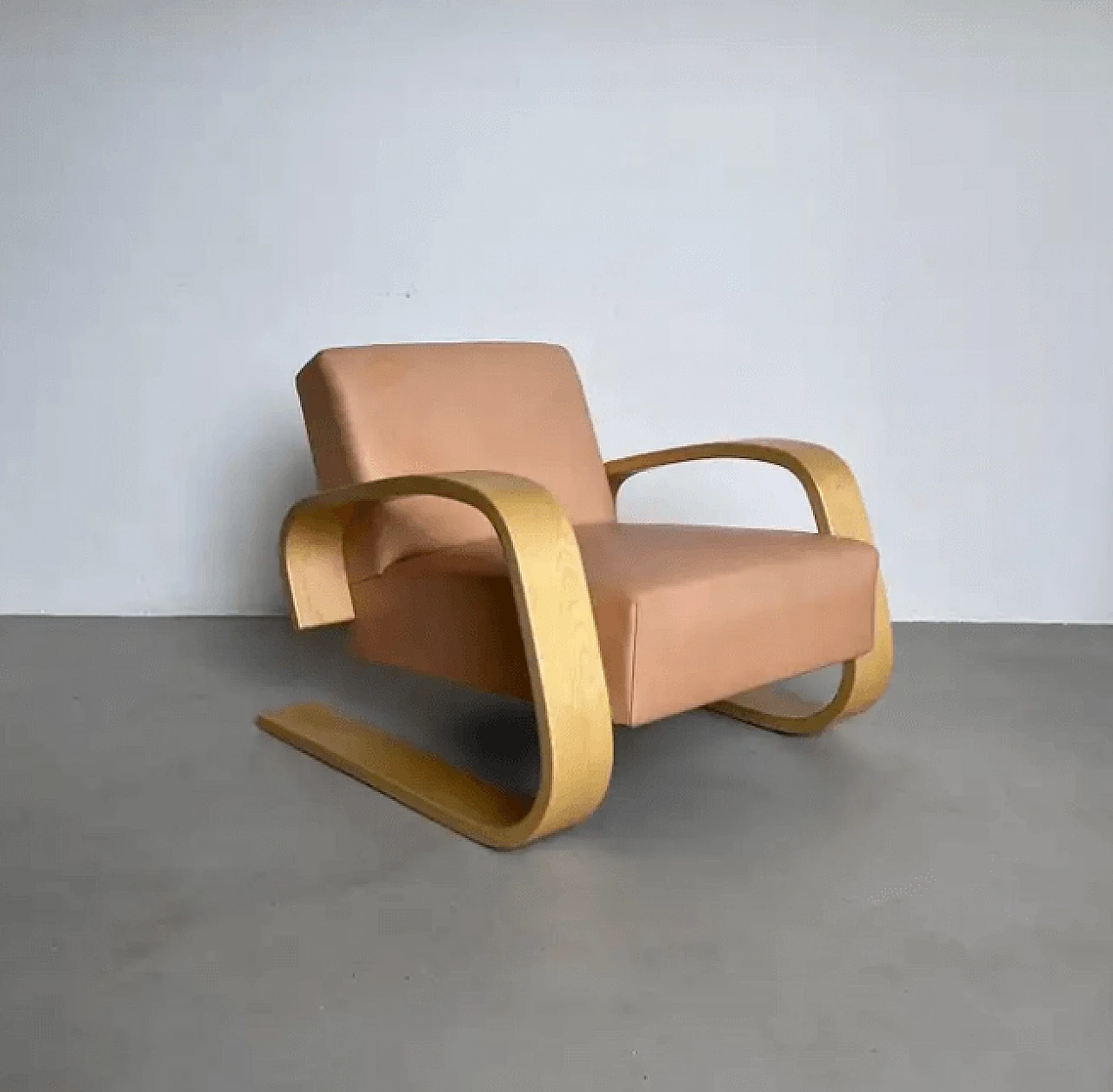 Pair of leather and wood armchairs by Alvar Aalto for Artek, 2000s 5