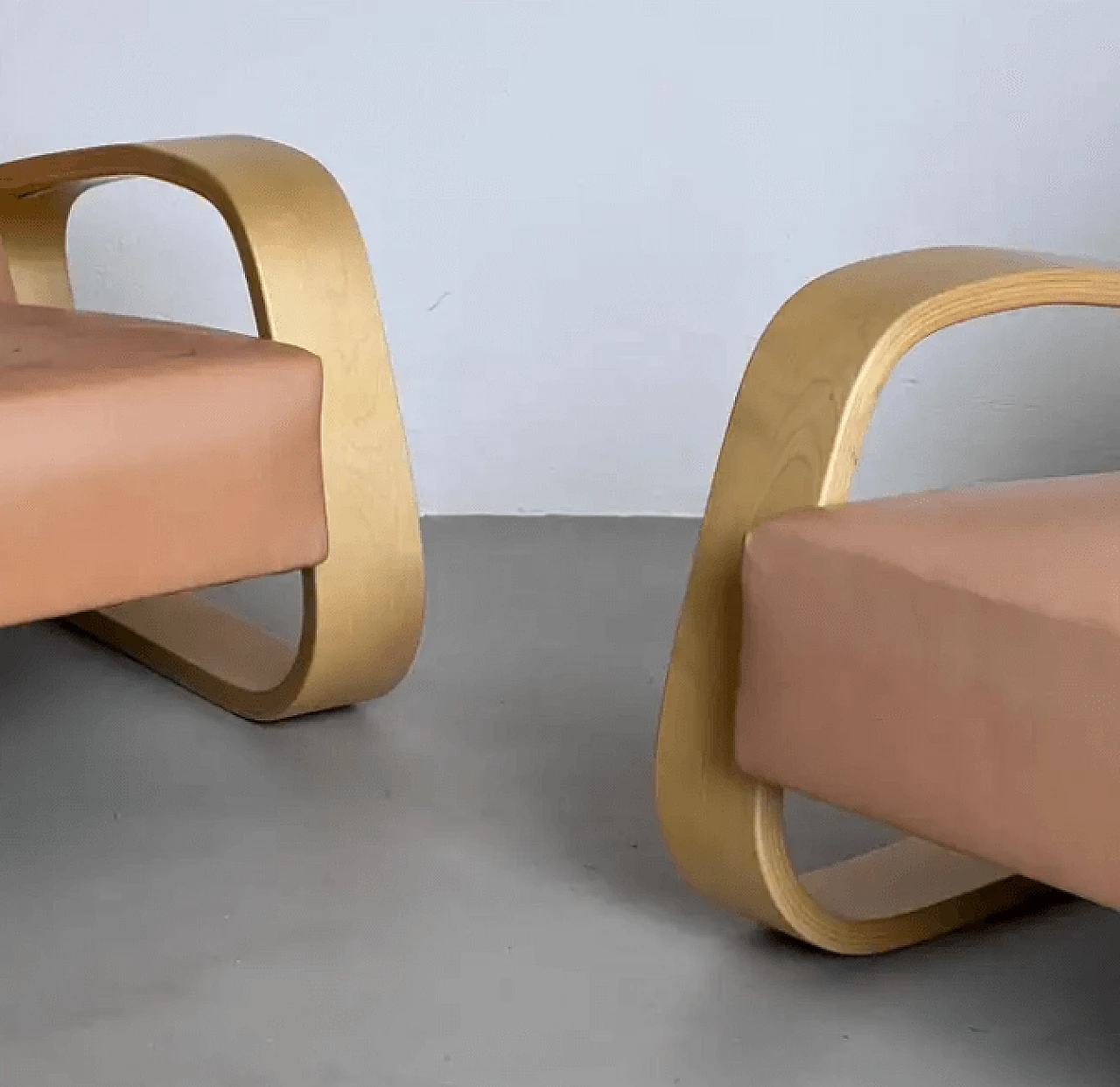Pair of leather and wood armchairs by Alvar Aalto for Artek, 2000s 10