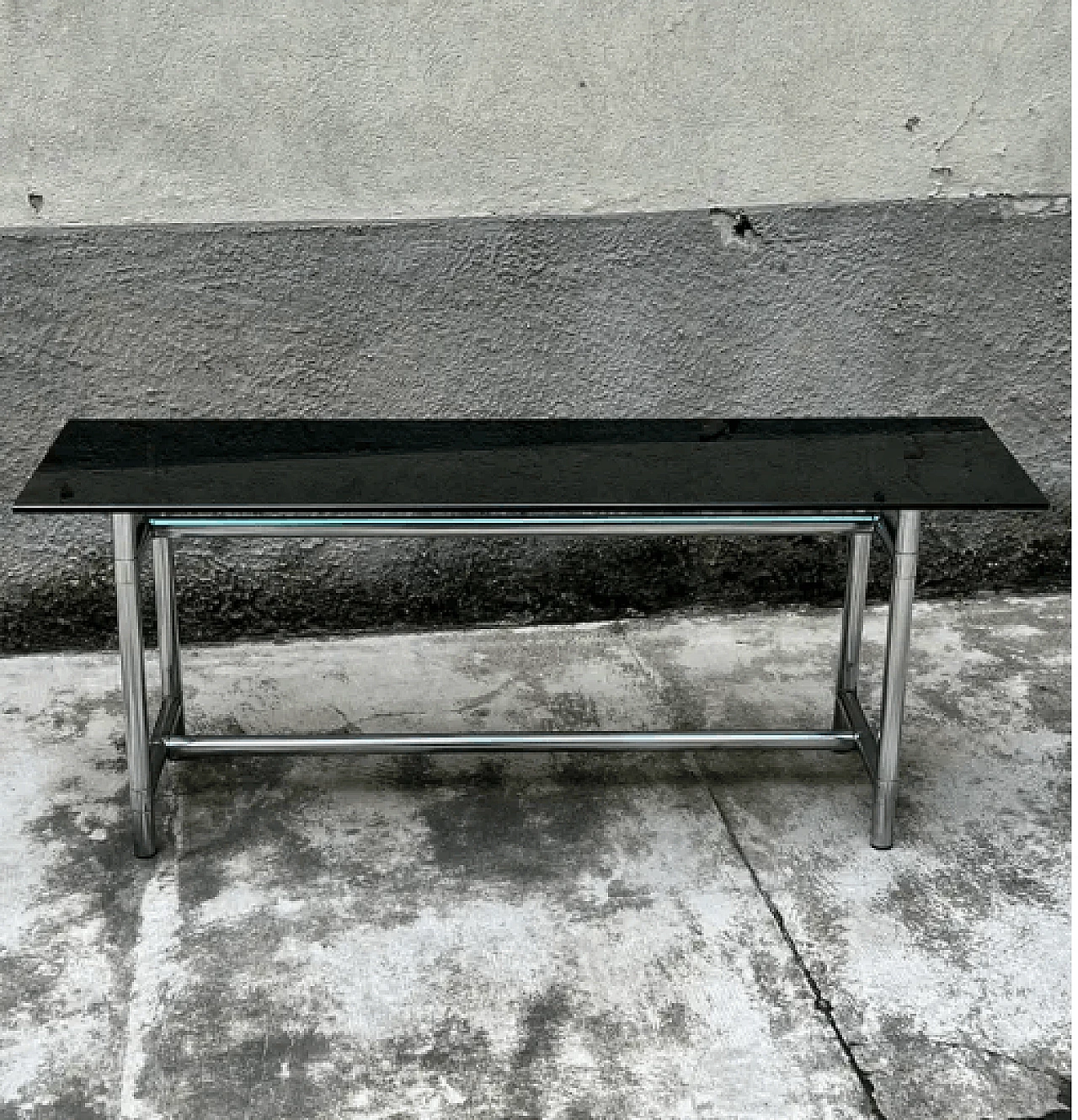 Solid steel and glass console table, 1980s 3