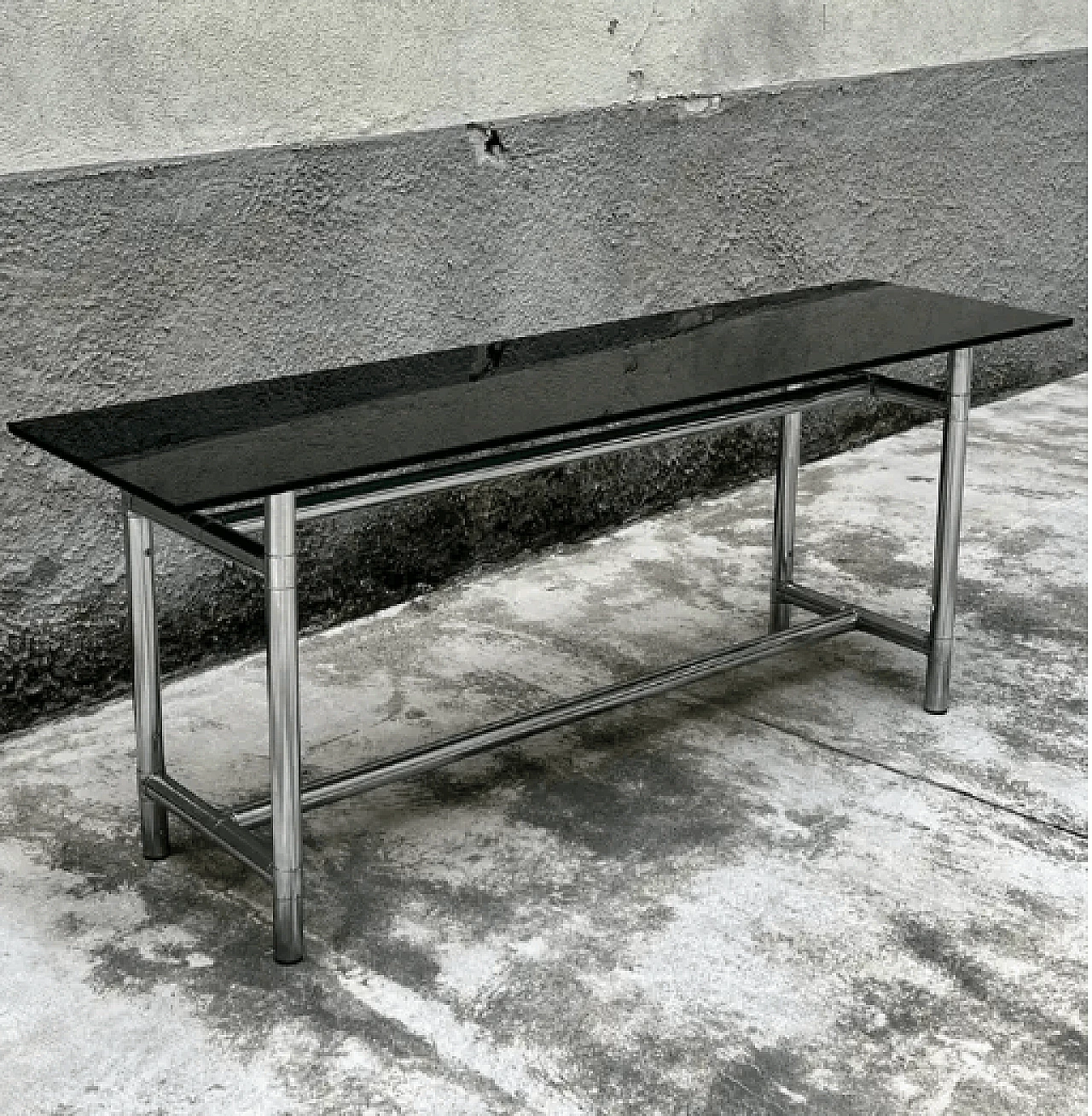 Solid steel and glass console table, 1980s 4