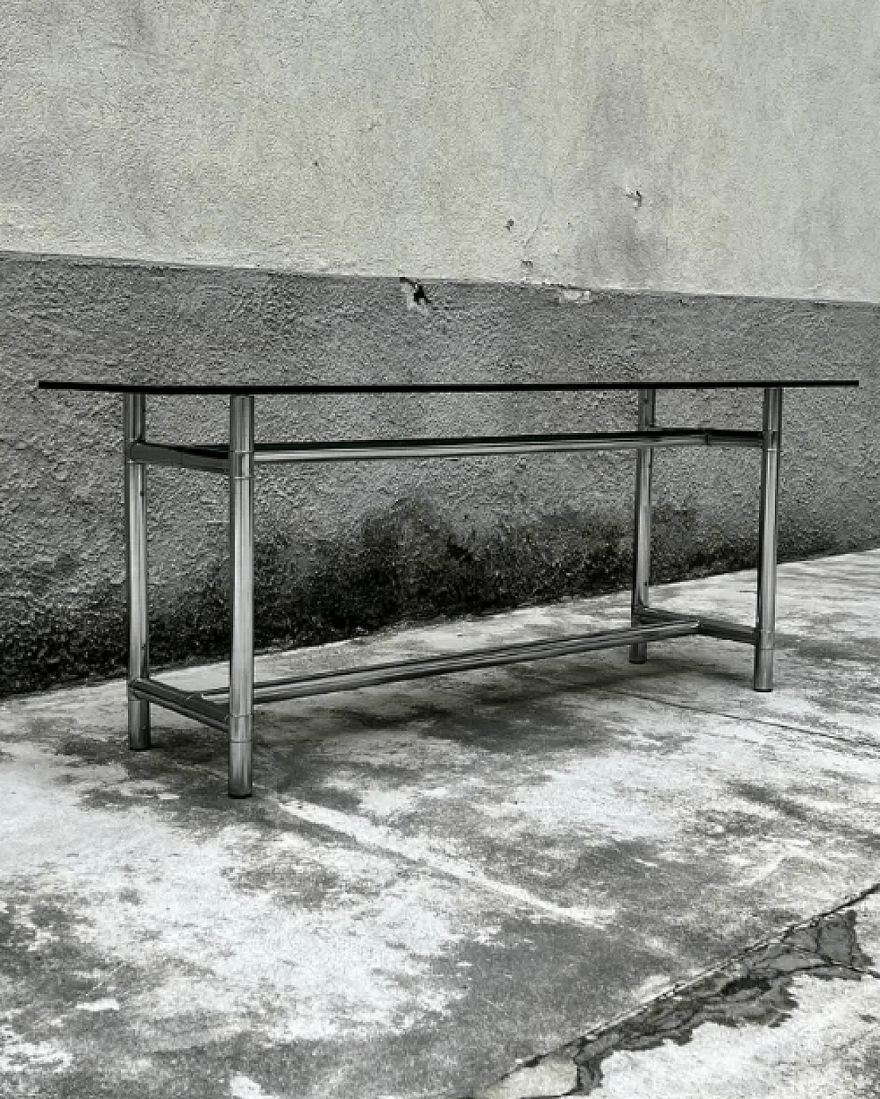 Solid steel and glass console table, 1980s 5