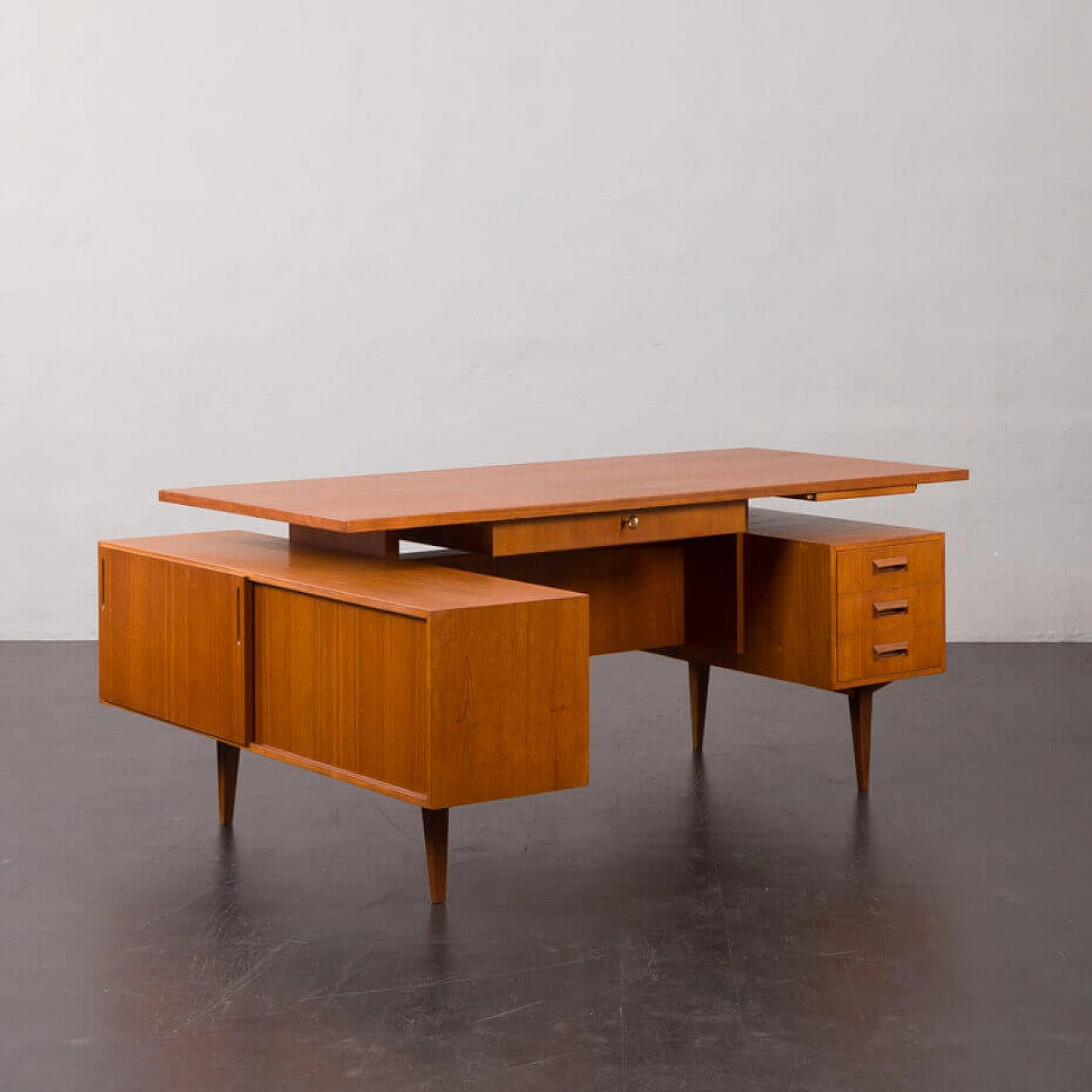 L-shaped teak desk with sideboard in Arne Vodder style, 1970s 6