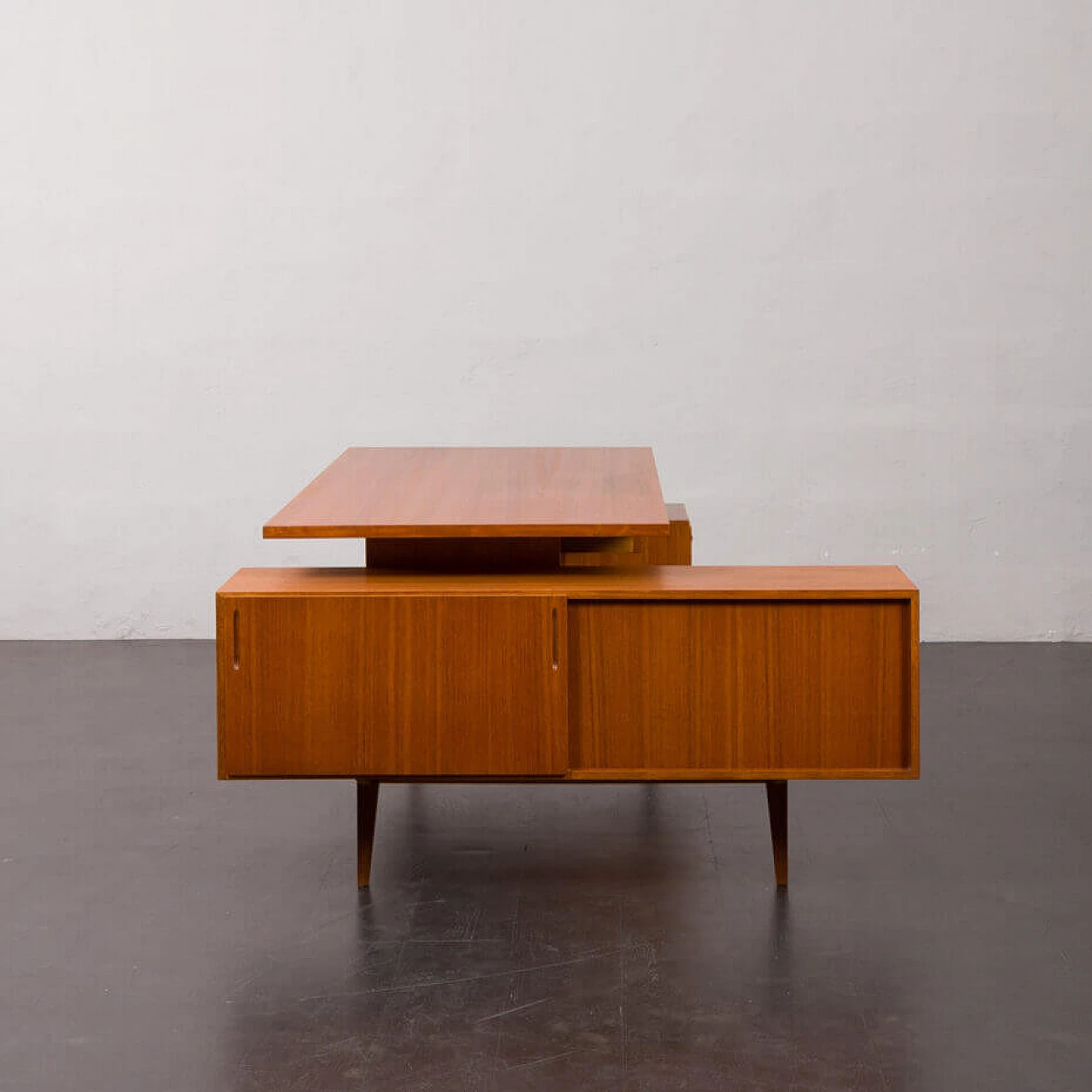 L-shaped teak desk with sideboard in Arne Vodder style, 1970s 8