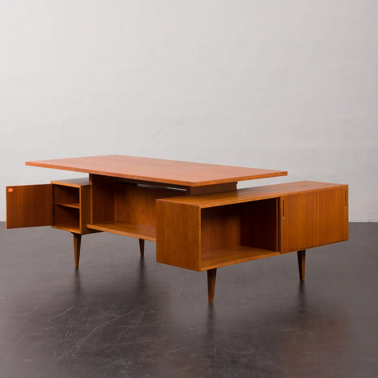 L-shaped teak desk with sideboard in Arne Vodder style, 1970s 11