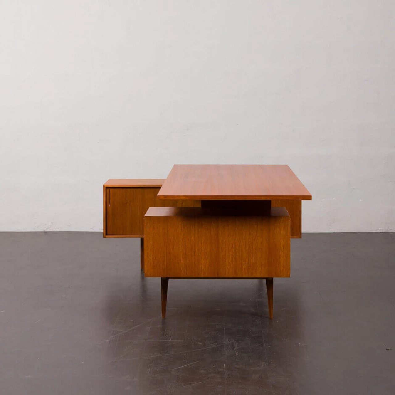L-shaped teak desk with sideboard in Arne Vodder style, 1970s 14