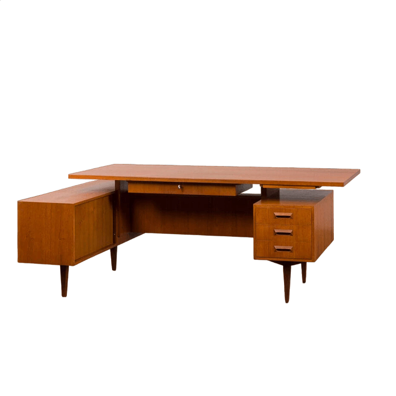L-shaped teak desk with sideboard in Arne Vodder style, 1970s 31
