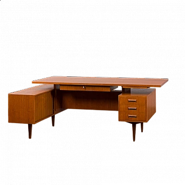 L-shaped teak desk with sideboard in Arne Vodder style, 1970s