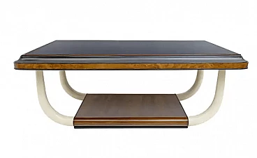 Tavolo in noce e vetro con gambe a zampa di elefante, anni '30