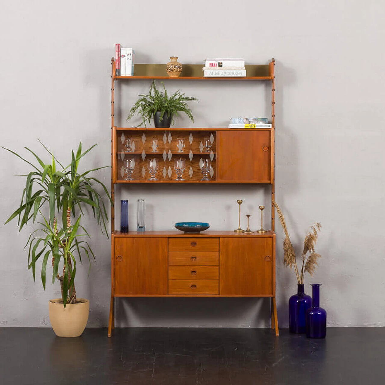 Libreria Ergo in teak con credenza e vetrina di John Texmon, anni '60 1