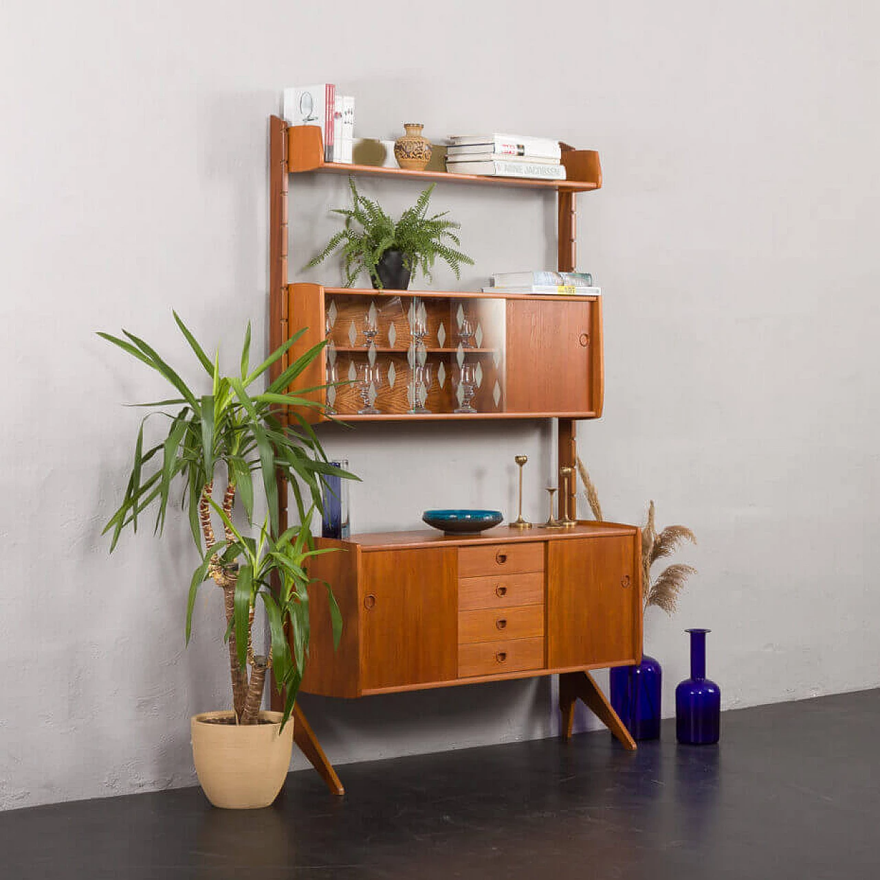 Libreria Ergo in teak con credenza e vetrina di John Texmon, anni '60 2