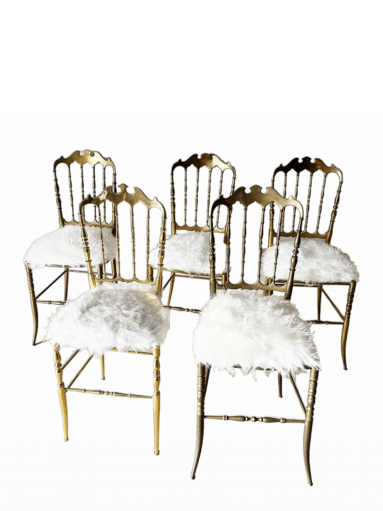 5 Brass and synthetic fur chairs by Giuseppe Gaetano Descalzi, 1950s 4