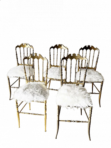 5 Brass and synthetic fur chairs by Giuseppe Gaetano Descalzi, 1950s