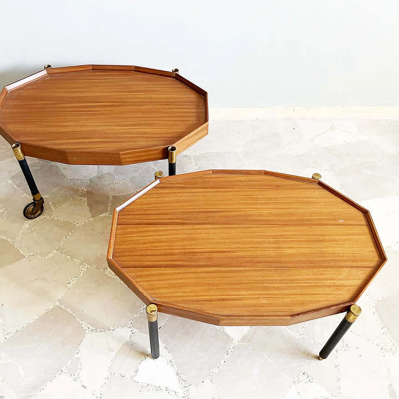 Metal, brass and teak cart by Bergonzi, 1950s 3