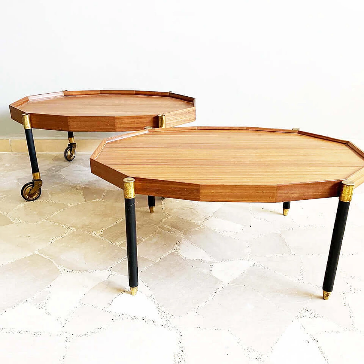 Metal, brass and teak cart by Bergonzi, 1950s 4