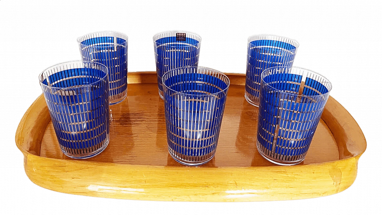 6 Bicchieri di Studio Sottssas per Egizia e vassoio Macabo attribuito a Tura, anni '50 e '90 9