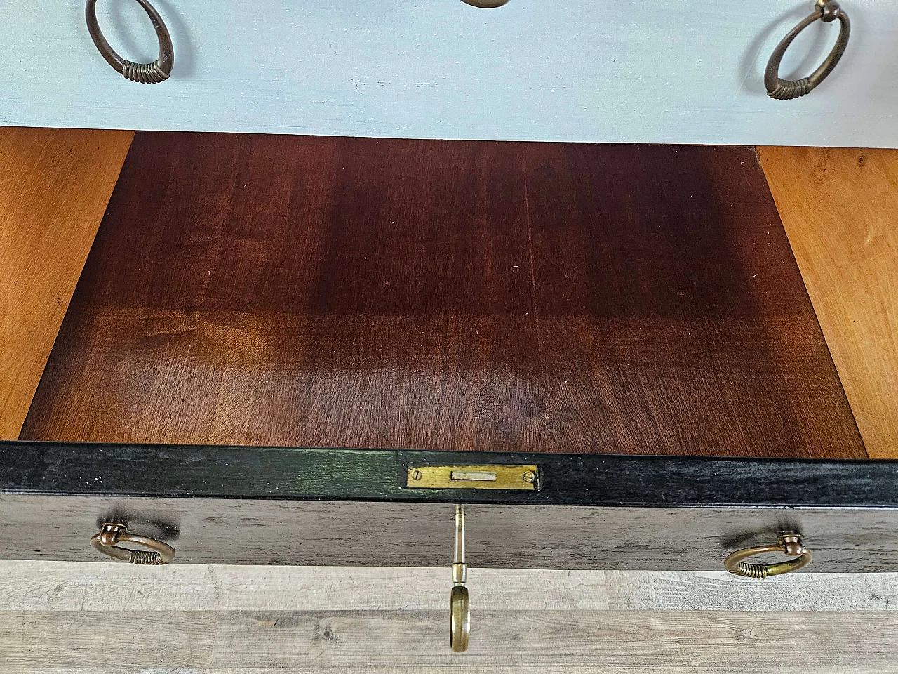 Black white lacquered chest of drawers with glass top, 1960s 30