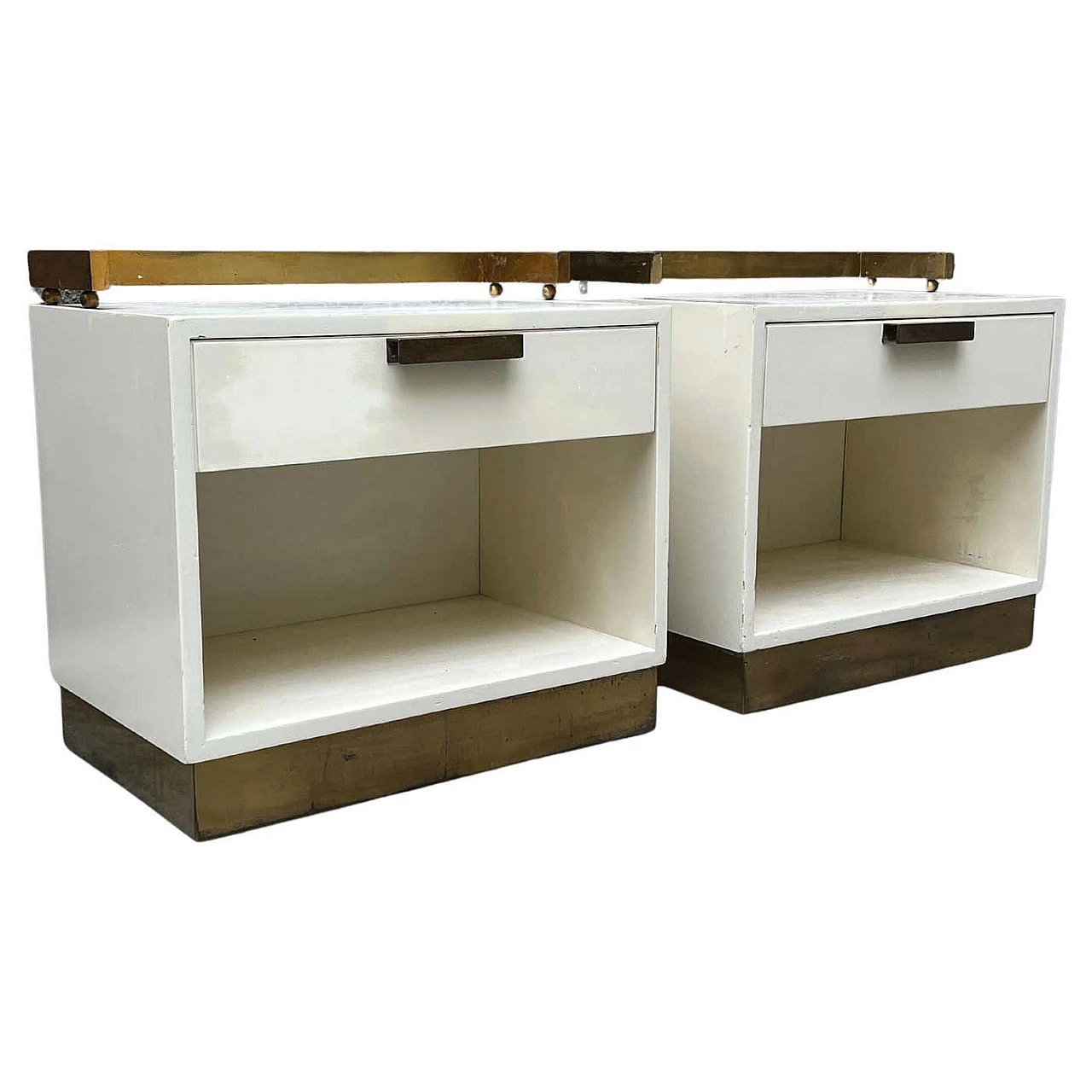 Pair of lacquered wood and brass bedside tables by Luciano Frigerio, 1970s 1