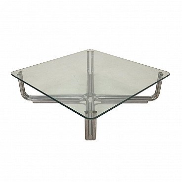 Coffee table in glass and steel by Gianfranco Frattini for Cassina, 1970s