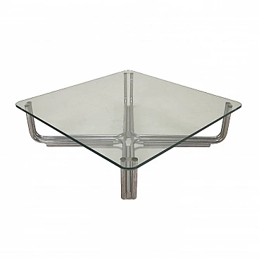 Coffee table in glass and steel by Gianfranco Frattini for Cassina, 1970s