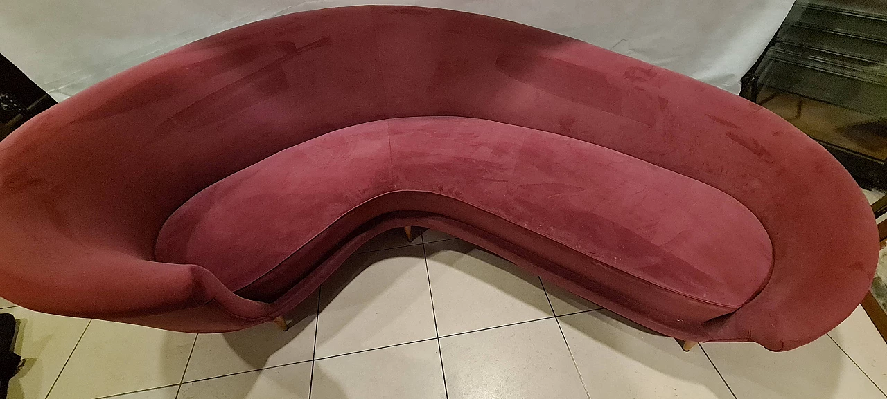 Curved velvet sofa by Guglielmo Veronosi for Isa Bergamo, 1950s 1