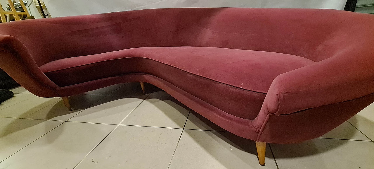 Curved velvet sofa by Guglielmo Veronosi for Isa Bergamo, 1950s 5