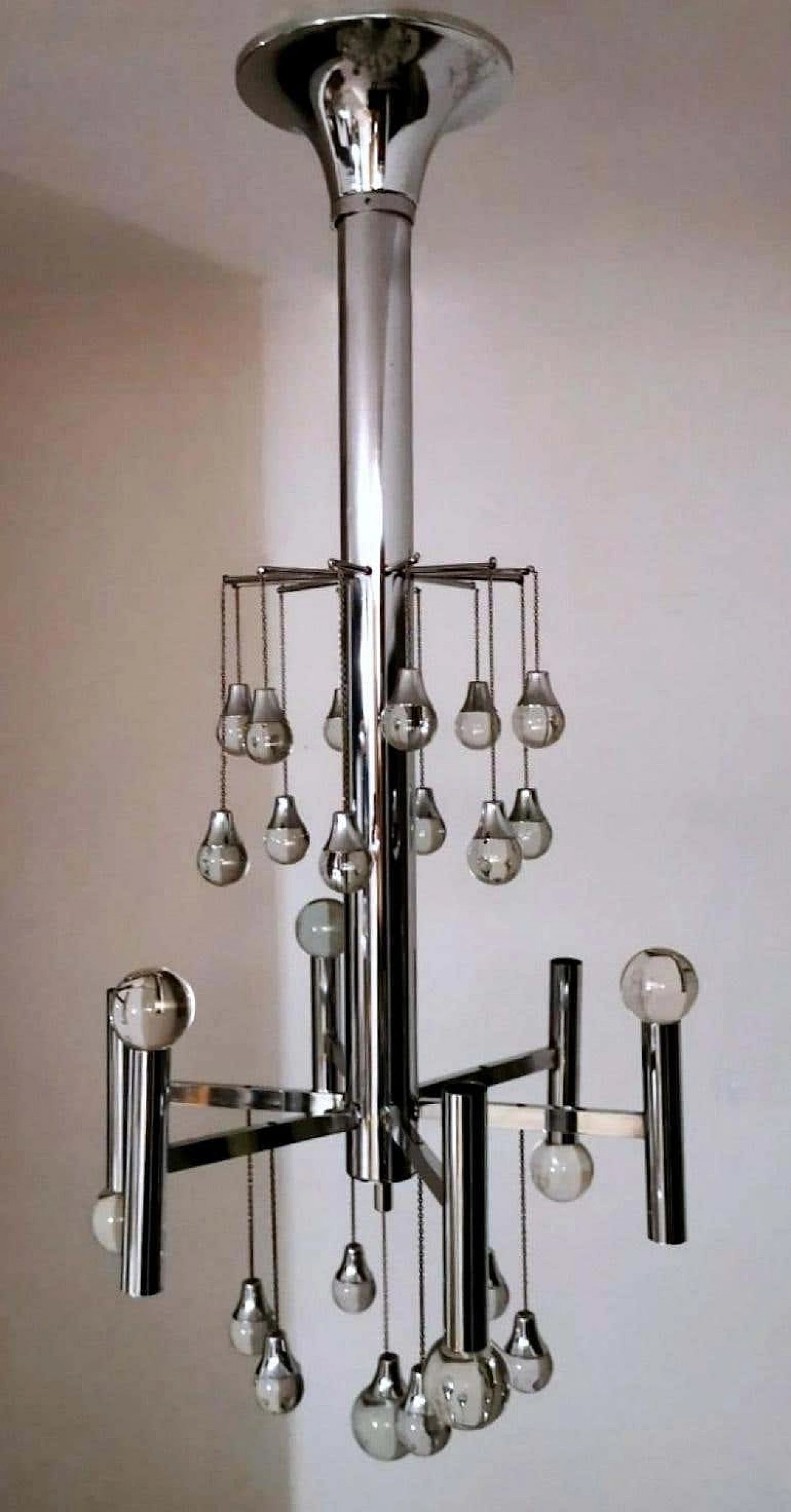 Space Age style chandelier in chrome-plated brass by Gaetano Sciolari, 1970s 1