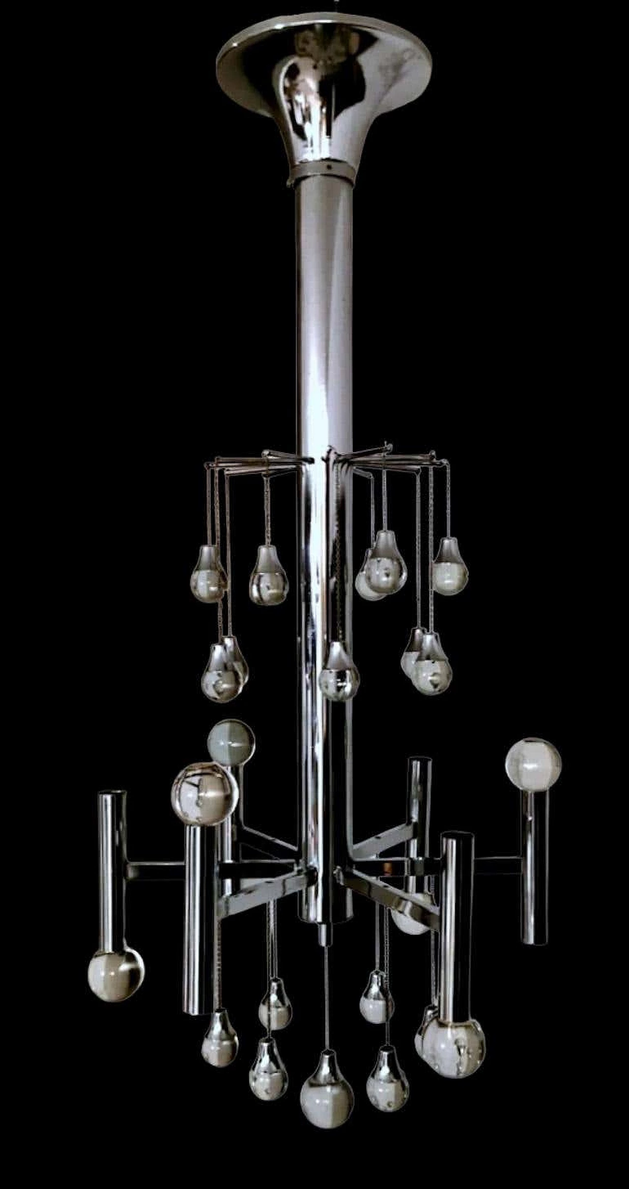 Space Age style chandelier in chrome-plated brass by Gaetano Sciolari, 1970s 2