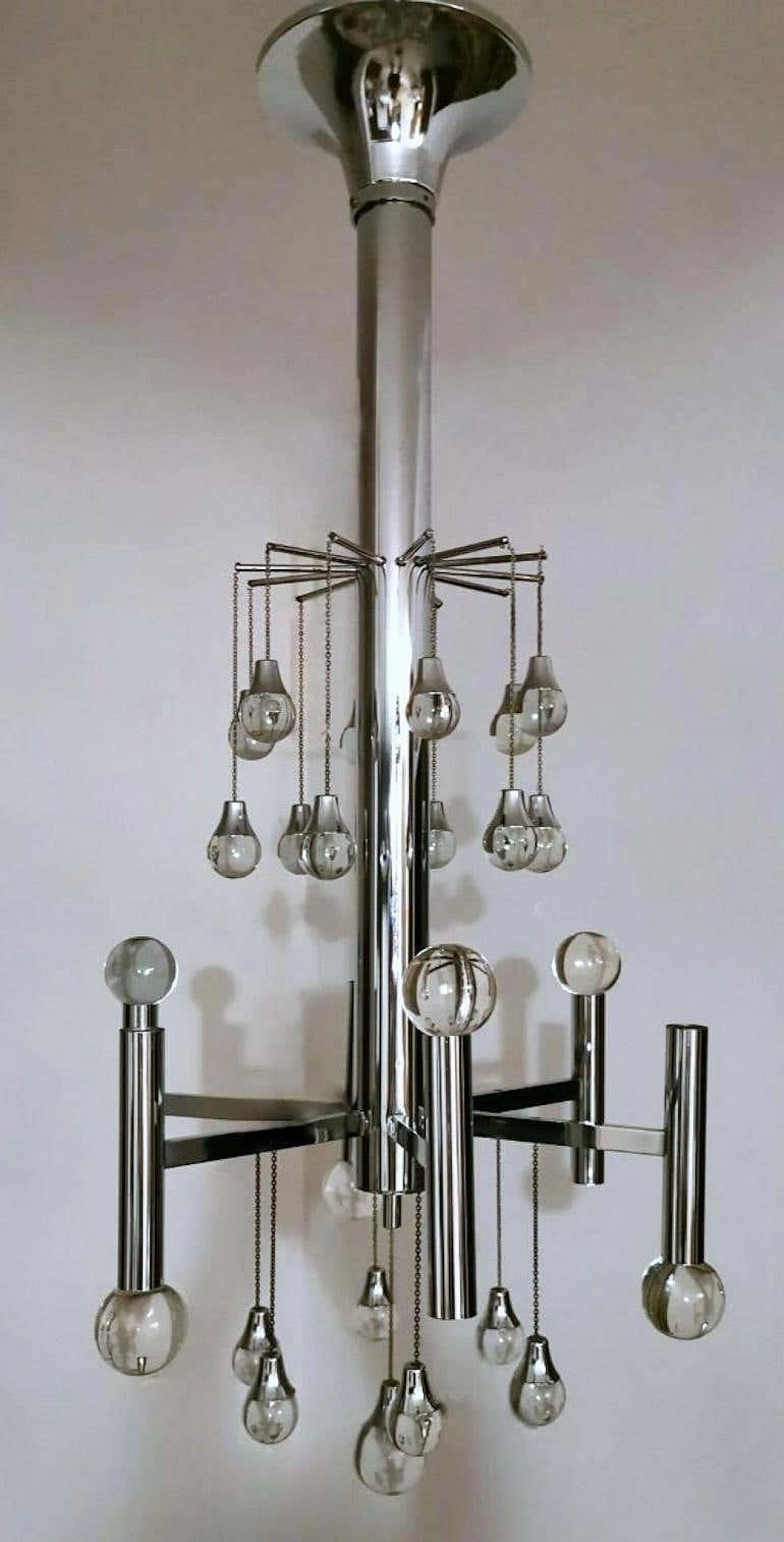 Space Age style chandelier in chrome-plated brass by Gaetano Sciolari, 1970s 3
