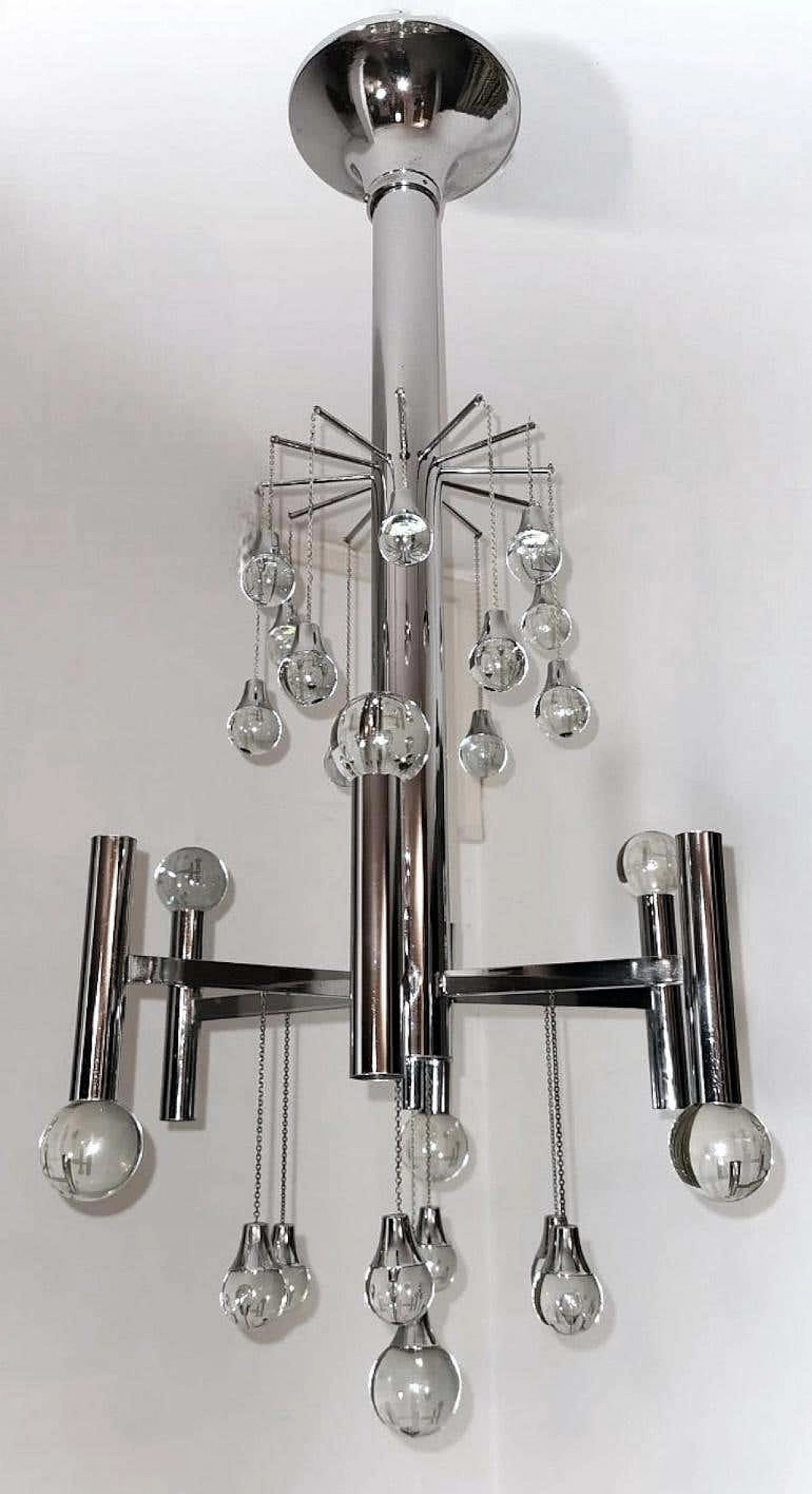 Space Age style chandelier in chrome-plated brass by Gaetano Sciolari, 1970s 4